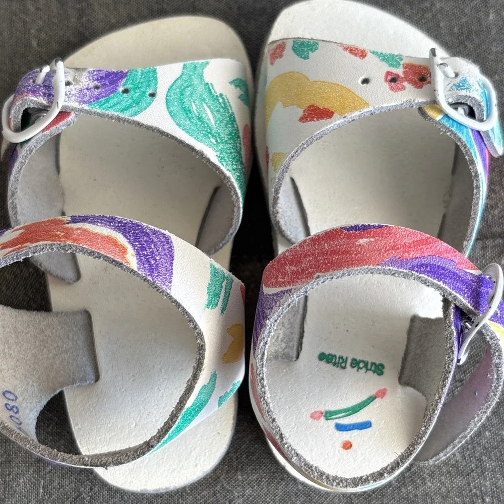 Vintage Stride Rite Peek A Boo Print Sandals Original Box Toddler Size 3 M 1990s